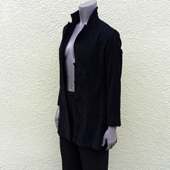 ALLEN SAMO LADIES VINTAGE BLACK FAUX SUEDE (3) BUTTON JACKET *UNLINED (USA) - Picture 11 of 17